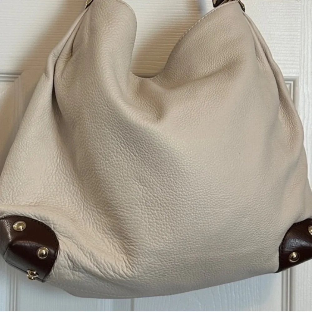 MICHAEL Michael Kors Bedford Cream and Brown Hobo Bag Gold Hardware Soft Leather